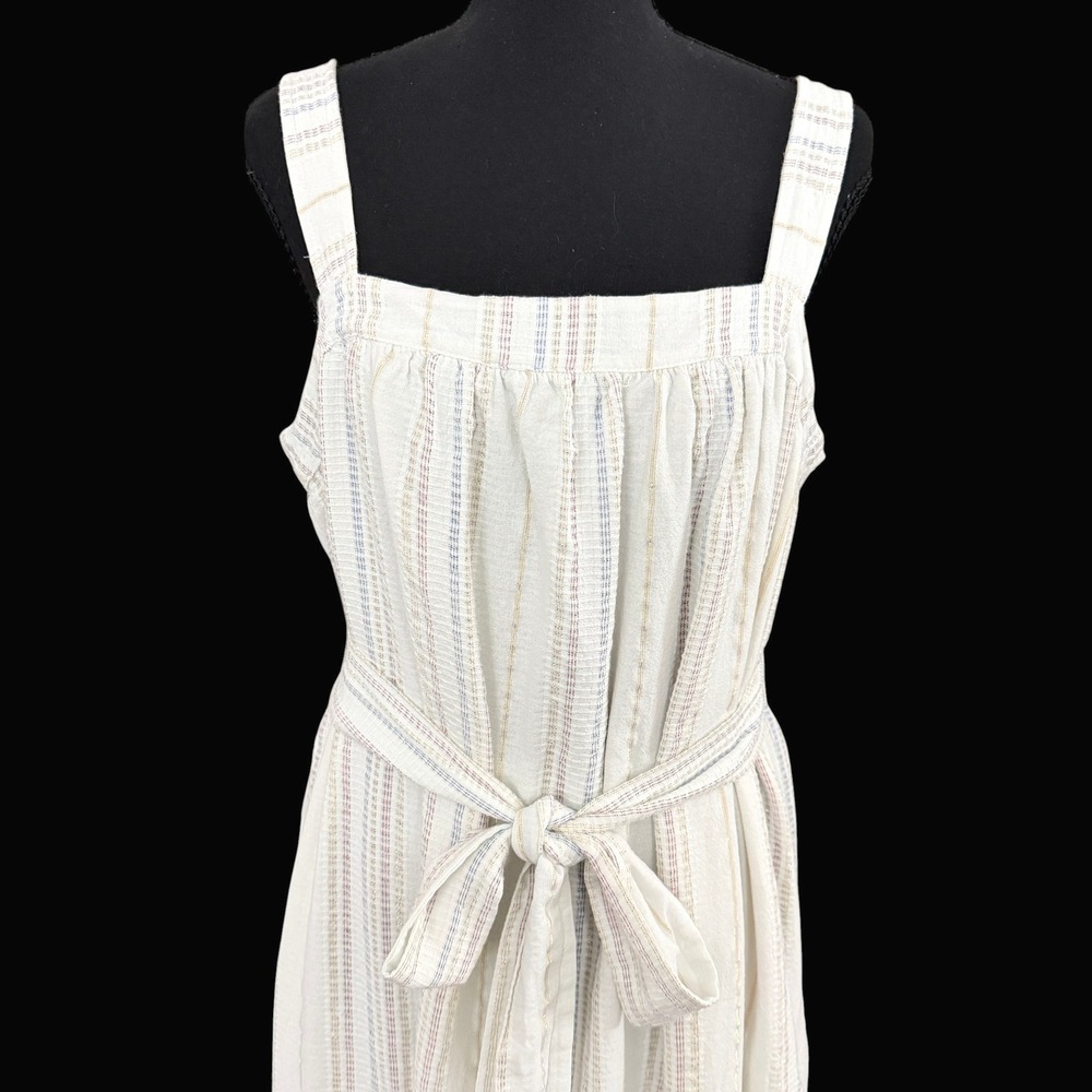 INC Tiered Belted Midi Sun Dress 12 White Striped Boho Beach Summer Soft Girl - Picture 3 of 9